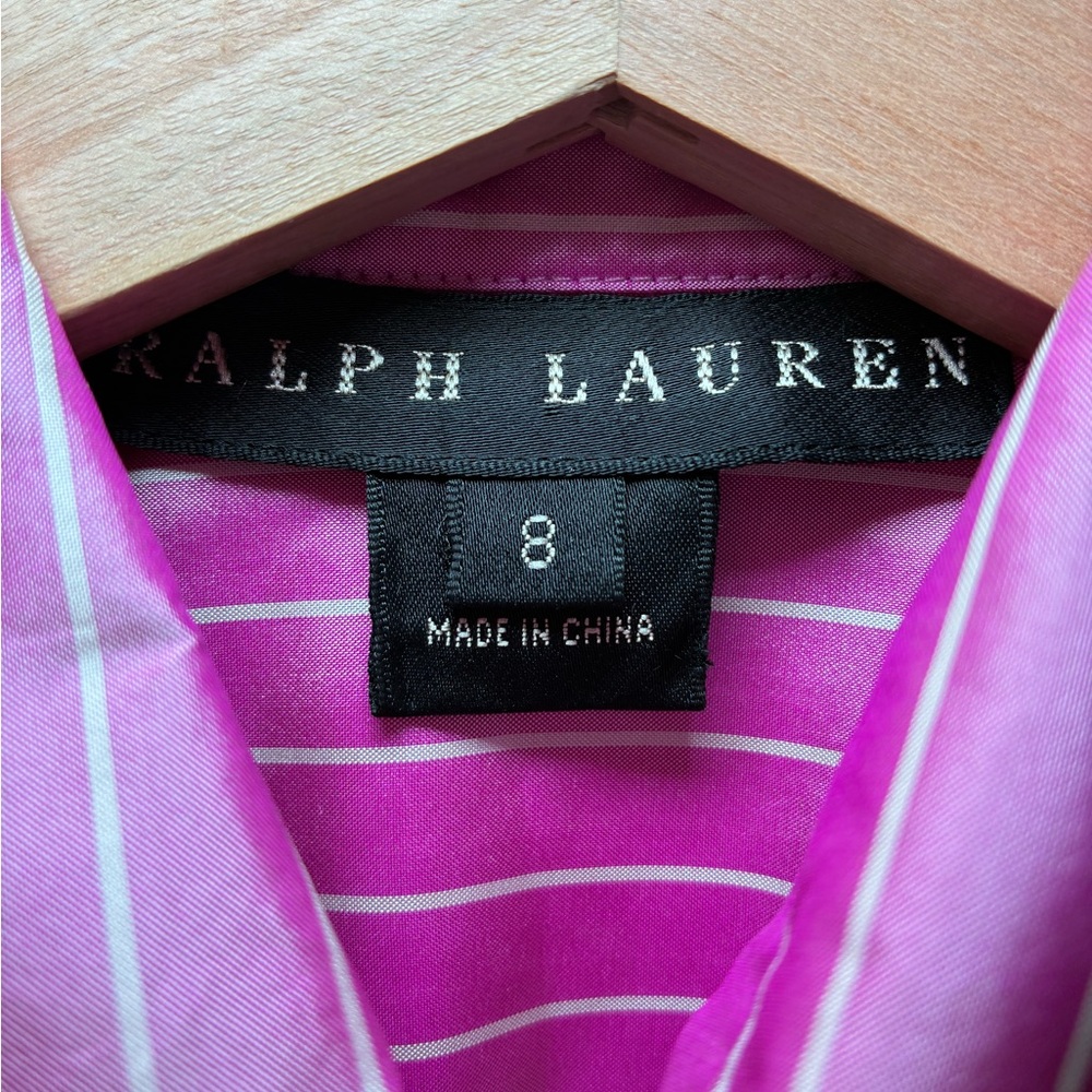Women’s size 8 black Label Ralph Lauren pink & white striped silk cap sleeve - Picture 2 of 9